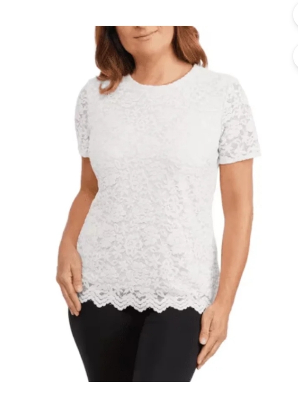 Teddi Rose Women's Lacy Floral Lace Top, White, Small